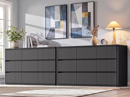 Standifurno Fluted 9 Drawers Dresser, 57" Wide Dresser for Bedroom, Modern Chest of Drawers with Curved Profile, Handleless, Wood Large Dressers TV Stand with Organizer Storage, Living Room, Black - Image 4