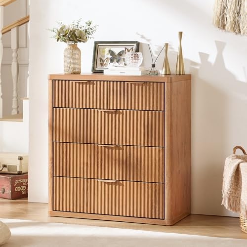 LEYAOYAO Fluted 5 Drawers Dresser for Bedroom Set of 2, 34" Tall Modern Chest of Drawers with Metal Handle, Curved Profile Design,Brown Wood Drawer Organizer for Bedroom, Living Room, Hallway - Image 6