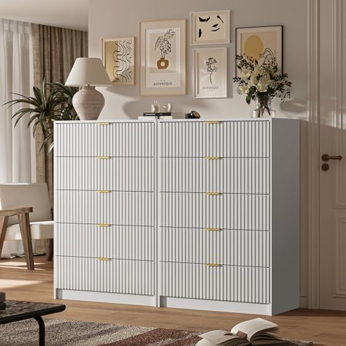 MAISONARIA 5 Drawer Dresser for Bedroom, Tall Dresser Chest of Drawers with Gold Handles, 32 Inch Wide Nightstand with for Bedroom, Living Rooms, Offices, and Entryways, White - Image 3