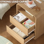 BORNOON Dresser with 2 Drawers and Charging Station, Fluted Bedside Table with Round Curved Corner, Hidden Handles, 2 AC Outlets and 2 USB Ports, Modern Wood End Table with Open Shelf for Bedroom - Image 3
