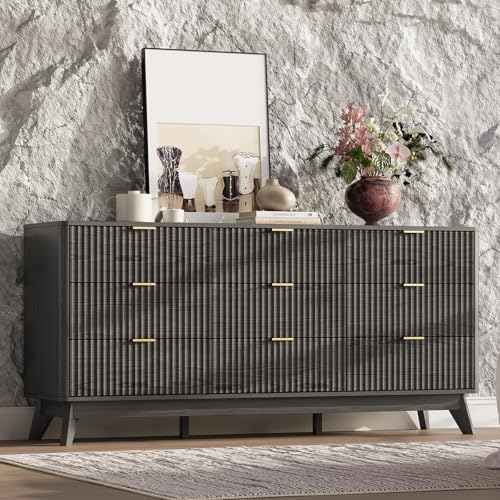 63" Wide Fluted 9 Drawers Dresser for Bedroom,Curved Edge,Black - Image 3