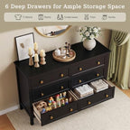 CARPETNAL 47" Black Dresser for Bedroom with Modern Gold Handles & 6 Drawer - Image 4