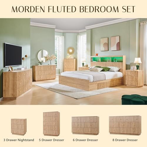 Fluted 6 Drawers Dresser for Bedroom, 47"W Modern Dressers & Chest of Drawers with Metal Handle, Wood Closet Clothes Storage Organizer,Storage Dressers Organizer for Hally/Living Room, Natural - Image 7