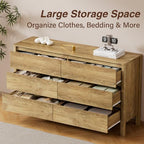 55.1" Wide 6 Drawer Wood Dresser for Bedroom with Legs, Natural Oak - Image 5
