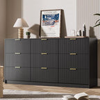 MAISONARIA Black 9 Drawer Dresser for Bedroom, 63" Wide Modern Fluted Dresser with Gold Metal Handles, Chest of Drawers for Bedroom, Living Room, Entryway, Hallway by MAISONARIA