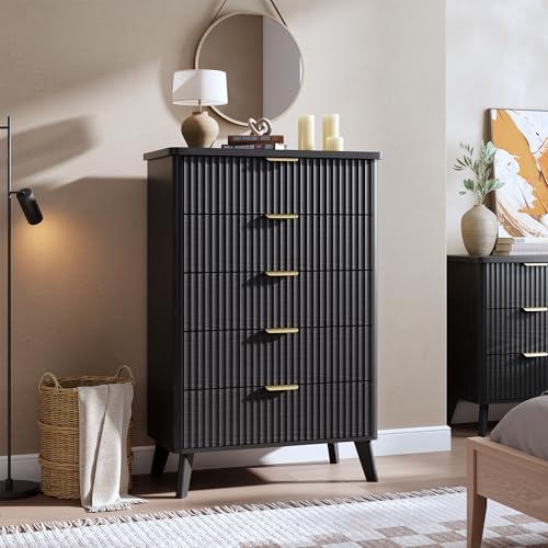 GarveeHome Fluted Dresser for Bedroom with 5 Deep Drawers, Black - Image 3