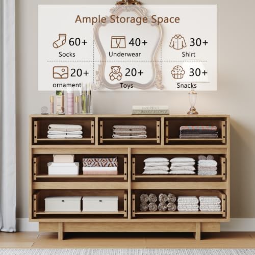 HOUROM Oak Dresser for Bedroom, 51in Modern 7 Drawer Chest of Drawers - Image 4