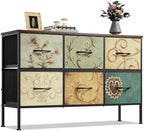 WLIVE Dresser for Bedroom with 6 Fabric Drawers, Floral Painted by WLIVE