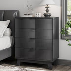 Xixini Fluted Nightstand with 4 Drawers, 31.5" Wide Side Table, Black by Xixini