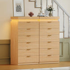 Tall 6 Drawer Dresser LED Lights & Charging Station Natural Oak - Image 3