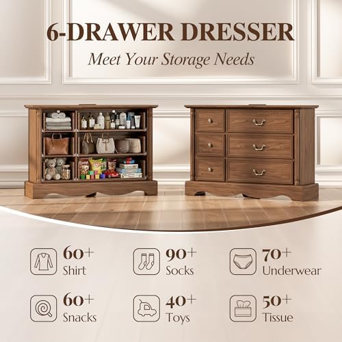 Farmhouse 6-Drawer Dresser with Charging Station for Bedroom - Image 7