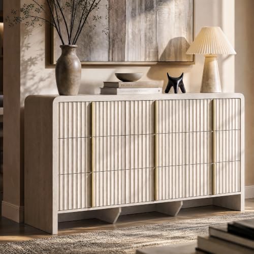 ModernMate Fluted 9 Drawer Dresser for Bedroom, 64.2" Wide White Chest of Drawers, Modern Wood Storage Cabinet with Metal Handles, Anti-Tip Clothes Organizer, Grey by ModernMate
