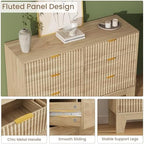 GarveeHome 47.2" Wide Fluted 6 Drawers Dresser, Oak - Image 4