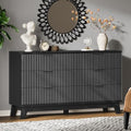 Xixini Fluted Dresser with 6 Drawers, 54" Wide Modern Chest of Drawers with Metal Handle, Wooden Dresser TV Stand, Wood Closet Clothes Storage Organizer for Bedroom, Living Room, Hallway, Solid Black by Xixini