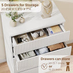 Jocoevol Fluted 5 Drawer Dresser, 43" Tall Dresser for Bedroom, Modern Fluted Chest of Drawers, Wood Drawer Organizer for Living Room, Bedroom, Entryway, Hallway (White) - Image 5