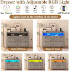 Wodeer Grey Dresser 6 Drawer Dressers for Bedroom with LED Lights, Charging Station, Wood Chest of Drawers with Metal Handles, Modern TV Stand Storage Cabinet for Living Room, Hallway, Entryway, Gray - Image 5