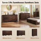 WLIVE Brown Dresser for Bedroom, 9 Drawer Wooden Chest of Drawers with SGS-Tested Anti-Tip Design, 62 Inch Wide Rustic Dresser TV Stand for Living Room, Hallway and Closet, Large Storage Cabinet - Image 6