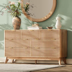 54" Wide Fluted 7 Drawers Dresser for Bedroom,Curved Edge,Oak by TROJMHome