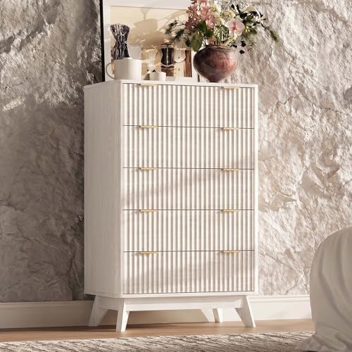 47" Wide Fluted 6 Drawers Dresser for Bedroom,Curved Edge,White - Image 7