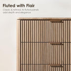 46"W Fluted 5 Drawer Bedroom Dresser, with Faux Marble Top,Natural Oak - Image 3
