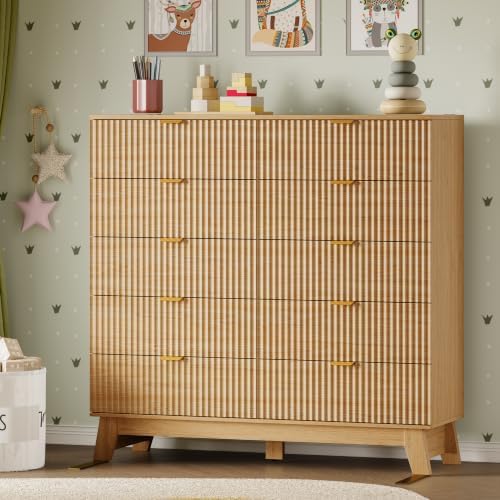 BORNOON 46" Tall Dresser for Bedroom, 10-Drawer Fluted Chest of Drawers, Modern Wood Highboy with Metal Slides and Handles, Anti-Tip Kit, Vertical Clothes Storage Organizer for Apartment, Closet - Image 6