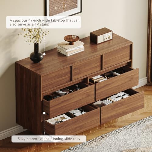 HOUROM Walnut Dresser for Bedroom, 51in Modern 7 Drawer Chest of Drawers - Image 5