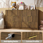 Walnut Dresser with 7 Drawer 55" Wide Fluted Dresser for Bedroom丨Modern Chest of Drawer with Metal Handles, Wood TV Stand for Bedroom, Living Room, Entryway, Hallway, Walnut - Image 4