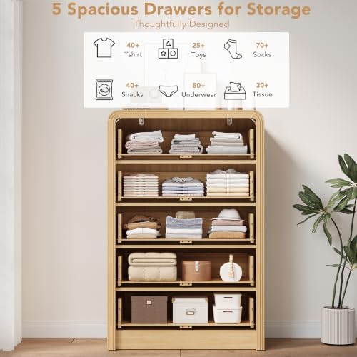 Decofy 48" H Fluted 5-Drawer Dresser for Bedroom, Natural Oak - Image 3