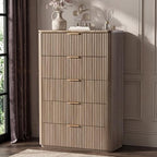 46"W Fluted 5 Drawer Bedroom Dresser, with Faux Marble Top,Natural Oak by DelArk