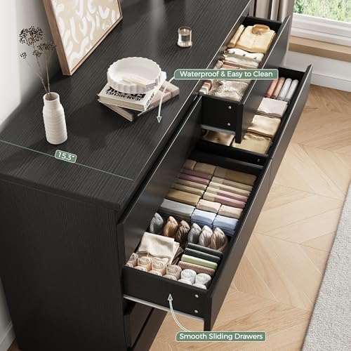 Modern 8 Drawer Dresser, Simply Chest of Drawers for Bedroom, Wood Storage Dresser with Deep Drawers for Living Room/Hallway/Entryway (Black) - Image 6