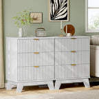 Xixini Fluted Nightstand with Charging Station, Tall Bedside Table, White - Image 7