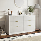6 Drawers Fluted Dresser for Bedroom, 55" Wide Wooden Dresser with Deep Drawers, Large Floor Chest of Drawers, Modern Long TV Stand, Storage Cabinet Side Table, White by Provideyouwithbestproduct%EF%BC%81
