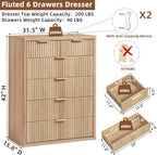LEYAOYAO Farmhouse Fluted 6 Drawers Dresser for Bedroom, 42" Tall Modern Chest of Drawers with Curved Profile Design & Metal Handle,Natural Wood Drawer Organizer for Bedroom - Image 2