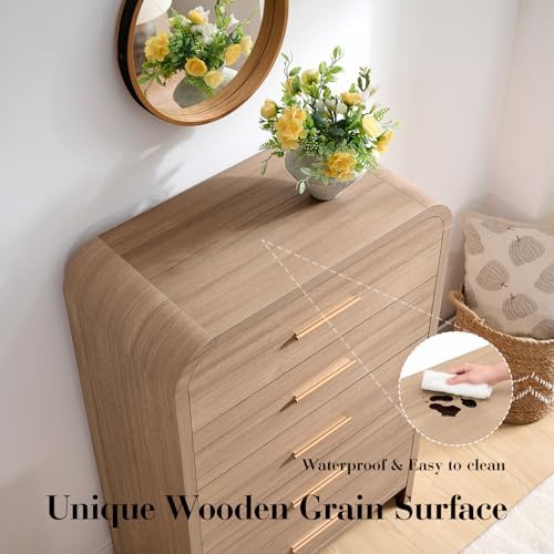 Curved Drawer Dresser for Bedroom with 5 Drawers, 31'' Wide Chest of Drawer - Image 6