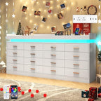 Hlivelood 16 Drawer Dresser with LED Light and Charging Station, Modern Chest of Drawers for Closet, Wide Drawer Organizer Cabinet for, Living Room, Entryway, Hallway, White - Image 4