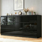 70 INCH 9 Drawers Dresser with Charging Station, Modern Large Dresser with 9 Handle Free Drawers, Wood Storage Chest of Drawers for Bedroom, Living Room, Entryway, Hallway, Black by DalyLuxa