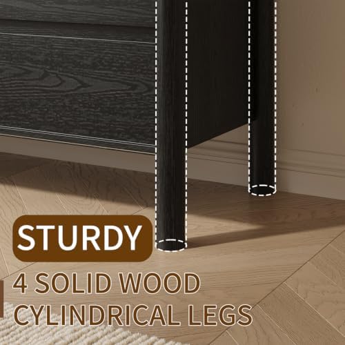 CHUWELL 27.6" Wide Black 3 Drawer Dresser for Bedroom with Solid Wood Legs - Image 4
