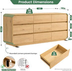 Standifurno Natural Dresser for Bedroom with 9 Drawers, 63" Wide Modern Drawers with Curved Design, Wood Drawer Organizer for Living Room, Hallway - Image 2