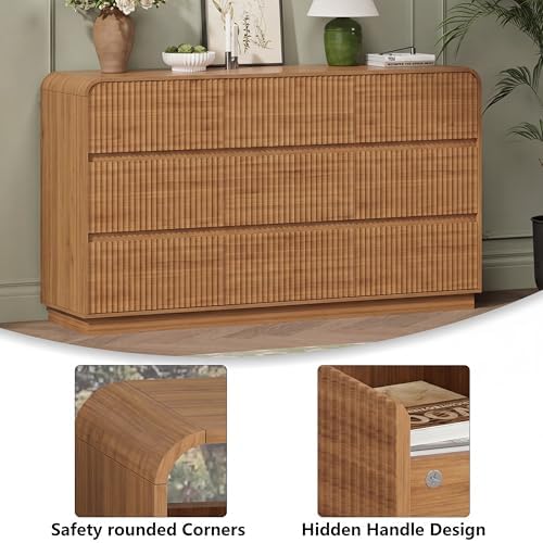 Wodeer Dresser Fluted 6 Drawers Dresser for Bedroom, 47" Wide Wood Chest of Drawers with Hidden Handles & Rounded Corners (Walnut, 9 Drawers, Fluted Panel & Rounded Corners) - Image 5