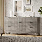 Xixini Fluted Dresser with 9 Drawers, 63" Wide Wood Chest of Drawers with Metal Handle, Wooden Dresser TV Stand, Modern Closet Clothes Storage Organizer for Bedroom, Living Room, Hallway, Light Grey - Image 3