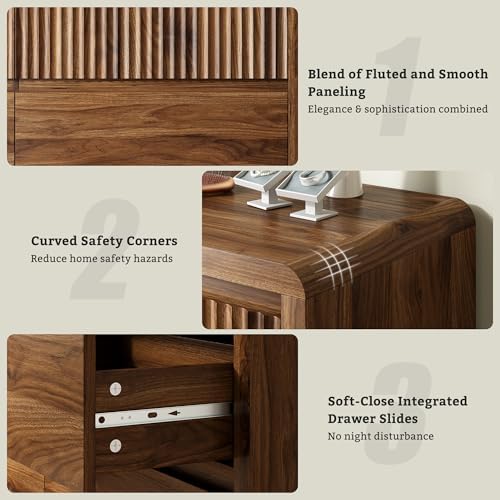 LYNSOM Walnut Fluted 6 Drawer Dresser for Bedroom, Curved Edge, 50" Wide - Image 5