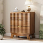 Xixini Fluted Dresser for Bedroom with 3 Drawers, 24" Wide Modern Chest of Drawers with Metal Handle, Wooden Dresser TV Stand, Wood Closet Clothes Storage Organizer for Living Room, Hallway, Walnut by Xixini