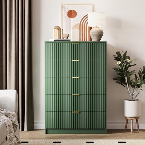 MAISONARIA 5 Drawer Dresser for Bedroom, Tall Dresser Chest of Drawers with Gold Handles, 32 Inch Wide Nightstand with for Bedroom, Living Rooms, Offices, and Entryways, Green - Image 6