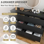 Black 6 Drawer Dresser for Bedroom, Modern Deep Drawer Dresser,Wide Chest of Drawers for Bedroom,Wood Storage Organizer Furniture,TV Dresser for Living Room - Image 4
