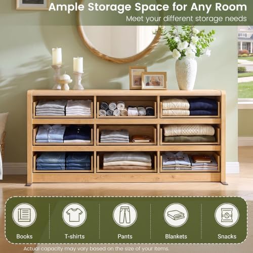 Modern 9 Drawers Dresser for Bedroom, 63” Wide Large Dressers & Chest of Drawers, Front Rounded Corner Handleless Design, Storage Dressers Organizer for Hallway, Living Room, Natural Color - Image 5