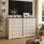 LOUVIXA Farmhouse Dresser 5 Drawer, Bedroom Chest of Drawers, Dressers with 5 Drawers, Wooden Dressers for Bedroom, Living Room, Tv Stand, Entryway(Off White-Brown) - Image 5