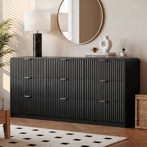 HOUROM Black Fluted Dresser for Bedroom,9 Drawer Chest,59in Wood Cabinet - Image 6