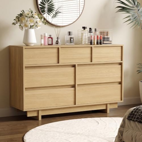 7 Drawer Oak Dresser for Bedroom, 51.5" Wide Mid Century Modern Dresser - Image 6
