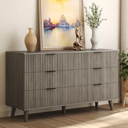 Wood Tall 6 Drawers Dresser, 53.2" W Fluted Modern Dressers for Bedroom - Image 7