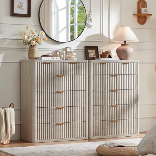 LEYAOYAO Fluted 6 Drawers Dresser for Bedroom, 42" Tall Modern Chest of Drawers with Metal Handle, Curved Profile Design,Light Grey Wood Drawer Organizer for Bedroom, Living Room, Hallway, Entryway - Image 6